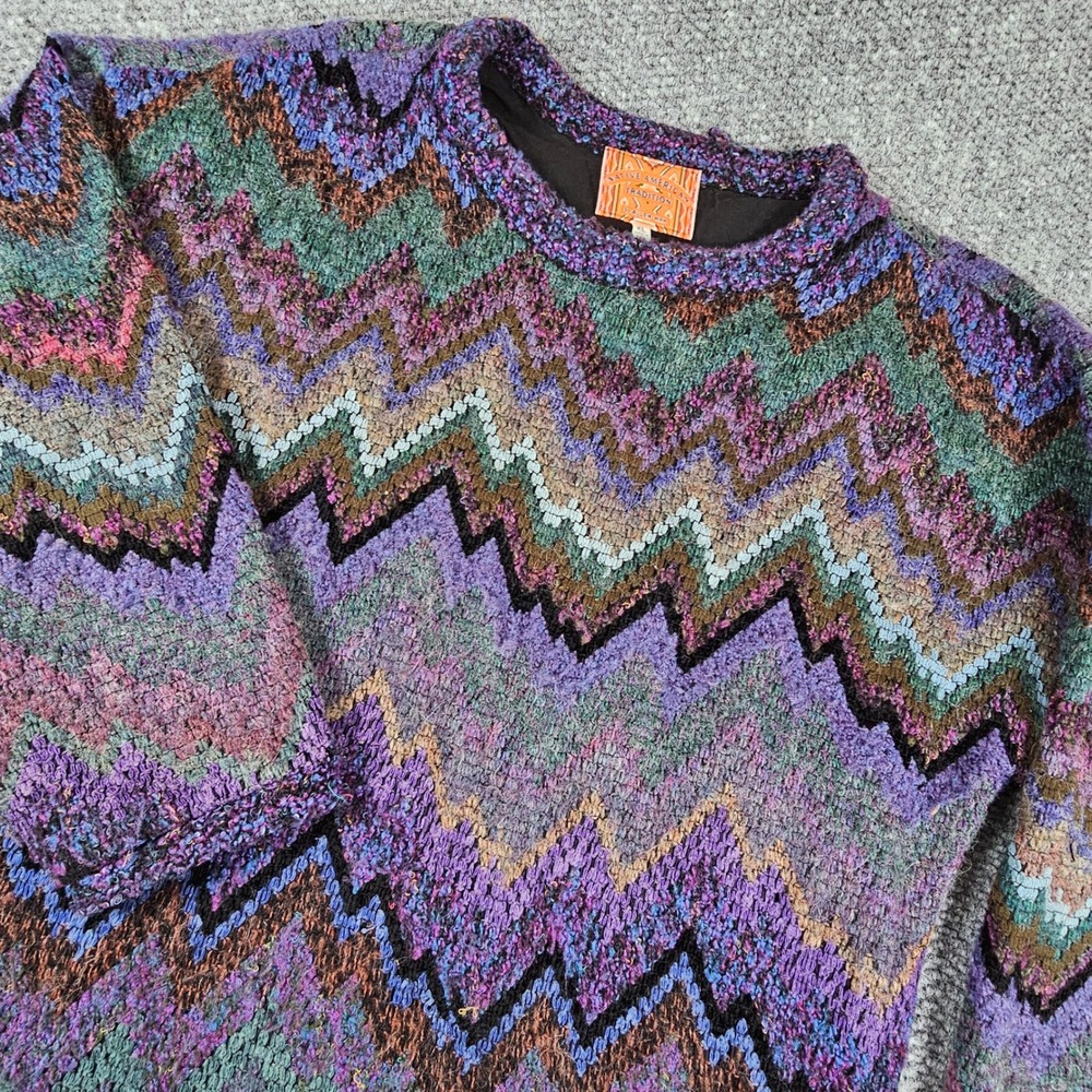 Native American Tradition by‎ Allen Wah Knit Sweater XL Purple Green Unisex Wool
